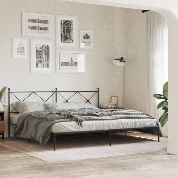 vidaXL Metal Bed Frame without Mattress with Headboard Black 200x200cm