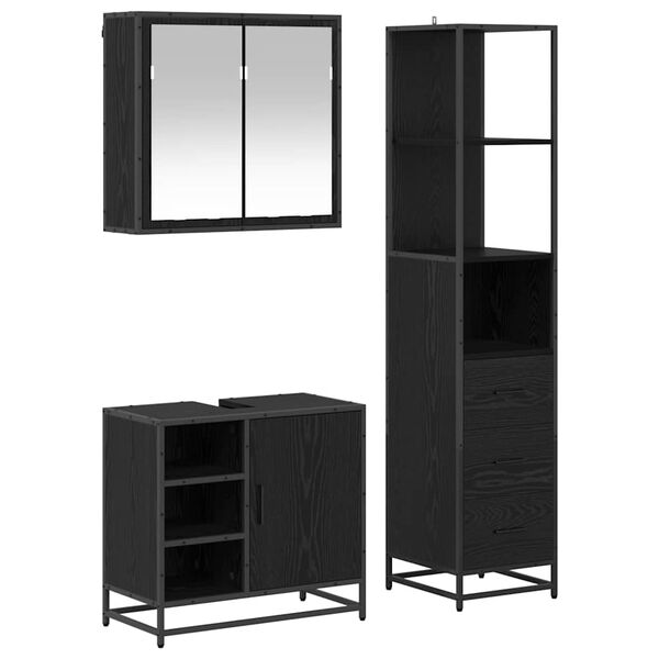 vidaXL Bathroom Furniture Set 3 pcs Black Oak Engineered Wood