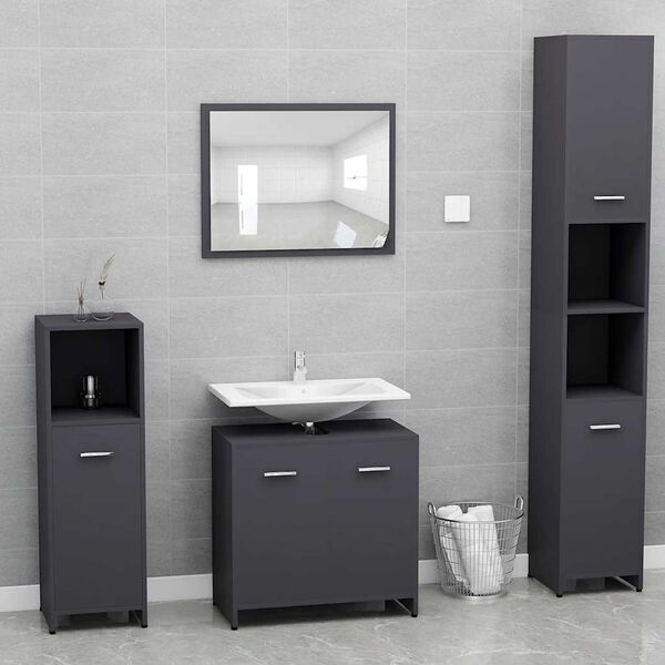 vidaXL Bathroom Furniture Set Grey Engineered Wood