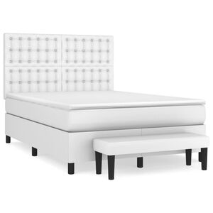 vidaXL Box Spring Bed with Mattress White 140x200 cm Faux Leather