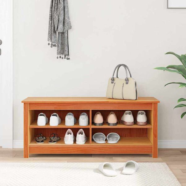 vidaXL Storage Bench Wax Brown 110 x 38 x 45.5 cm Solid Pine Wood