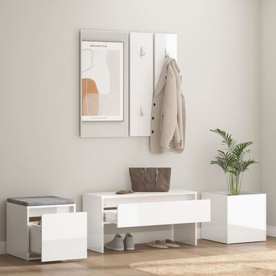 vidaXL Hallway Furniture Set High Gloss White Engineered Wood