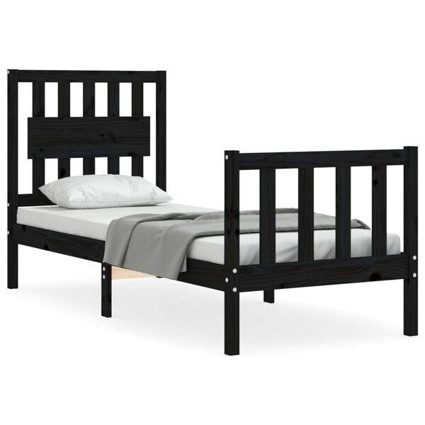 vidaXL Bed Frame without Mattress Black Small Single Solid Wood Pine