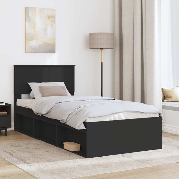 vidaXL Bed Frame with Headboard Black 100 x 200 cm Engineered wood