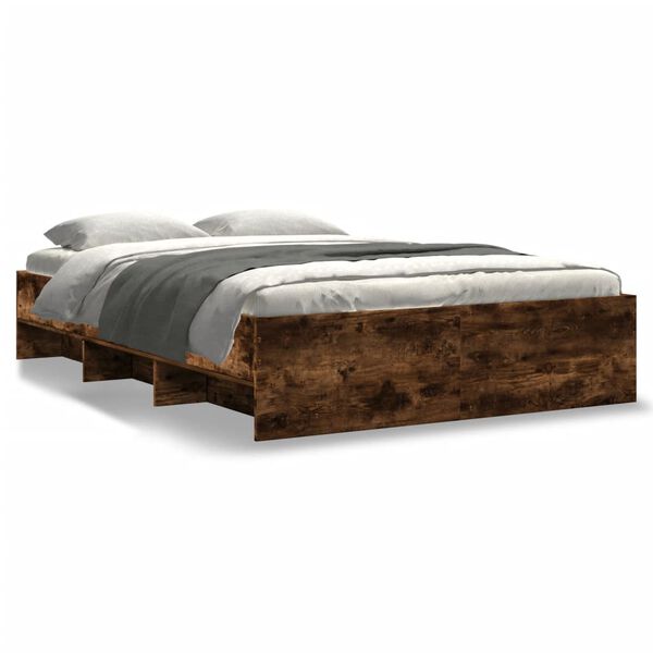 vidaXL Bed Frame without Mattress Smoked Oak 135x190 cm Double Engineered Wood