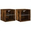 vidaXL TV Wall Cabinets with LED Lights 2 pcs Smoked Oak 30x28,5x30 cm