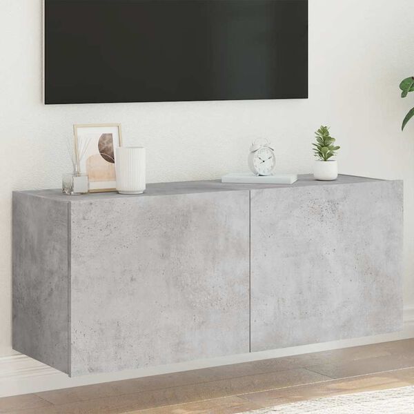 vidaXL TV Wall Cabinet with LED Lights Concrete Grey 100x35x41 cm