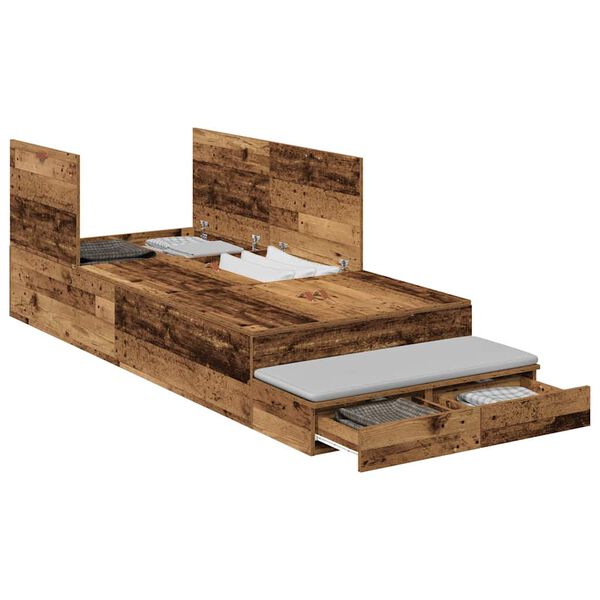 vidaXL Storage Bed Frame with Drawer Old Wood 90 cm Engineered Wood