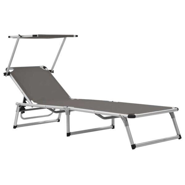 vidaXL Folding Sun Loungers with Roof 2 pcs Aluminium&Textilene Grey