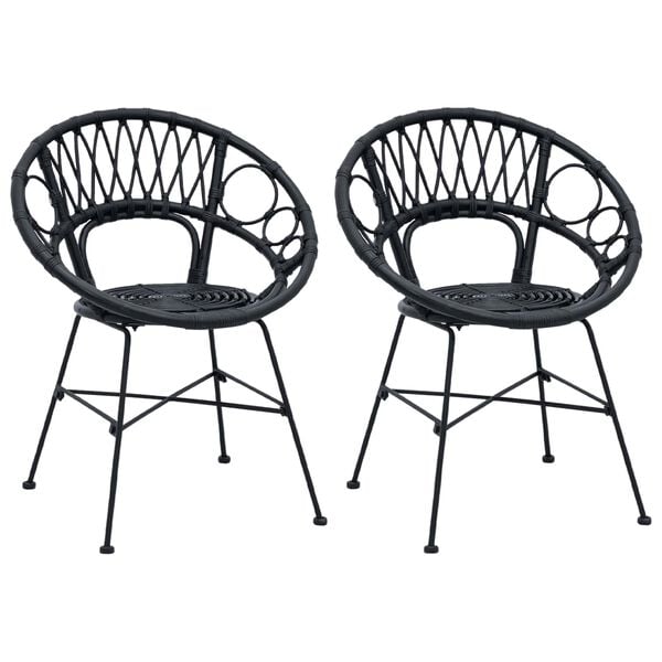 vidaXL Dining Chair 2 pcs Black 65 x 55.5 x 81 cm Rattan and Iron