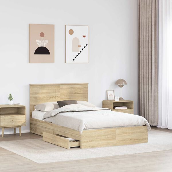 vidaXL Storage Bed with Drawer Sonoma Oak 135 x 190 cm Engineered Wood