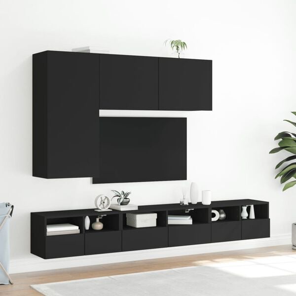 vidaXL TV Wall Cabinets 2 pcs Black 60x30x30 cm Engineered Wood