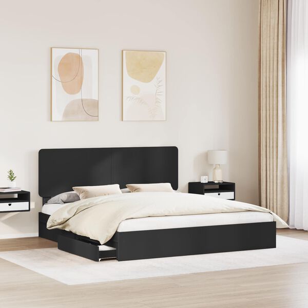 vidaXL Storage Bed with Headboard Black 200 x 200 cm Engineered Wood