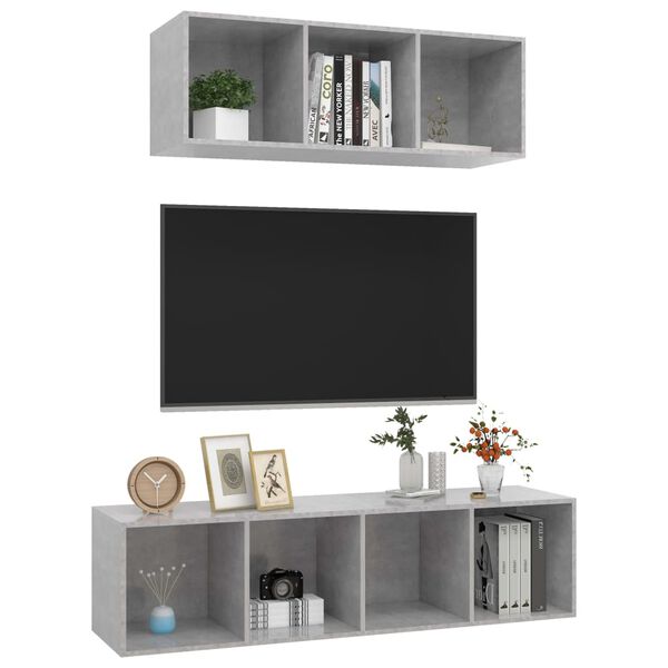 vidaXL 2 Piece TV Cabinet Set Concrete Grey Engineered Wood