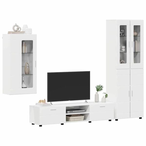 vidaXL TV Cabinet Set FLORIN High Gloss White Engineered Wood