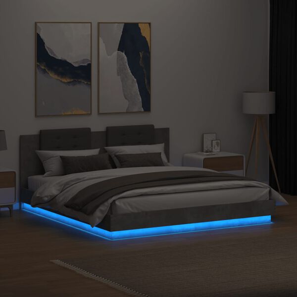 vidaXL Bed Frame with LED without Mattress Concrete Grey 160x200 cm