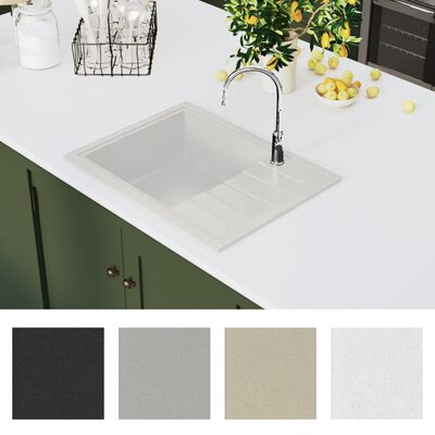 vidaXL Kitchen Sink with Overflow Hole Oval White Granite