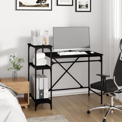 vidaXL Desk with Shelves Black 105x50x90 cm Engineered Wood&Iron