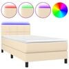 vidaXL Box Spring Bed with Mattress&LED Cream 90x200cm Fabric