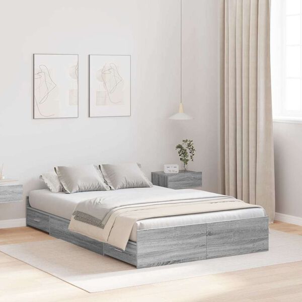 vidaXL Storage Bed Frame Grey Sonoma 120 x 190 cm Engineered Wood