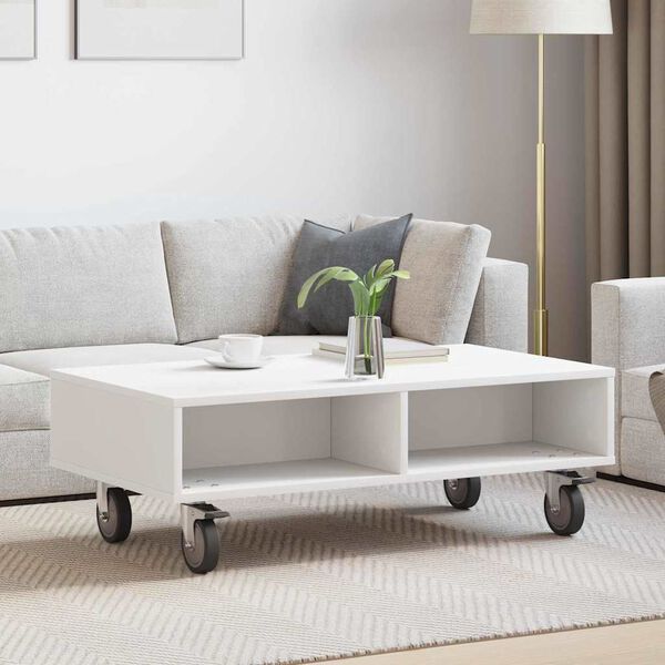 vidaXL Side Table with Wheels White 90 x 50 x 30 cm Engineered Wood