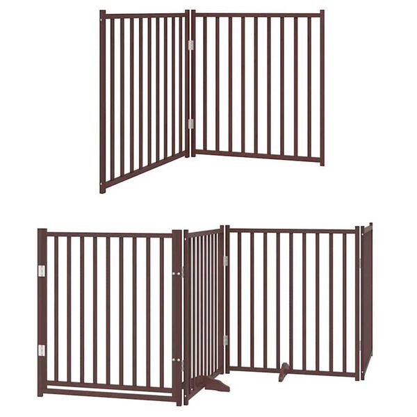 vidaXL Dog Gate with Door Foldable 8 Panels Brown 640 cm Poplar Wood
