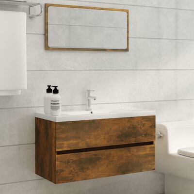 vidaXL Sink Cabinet Smoked Oak 90x38.5x45 cm Engineered Wood