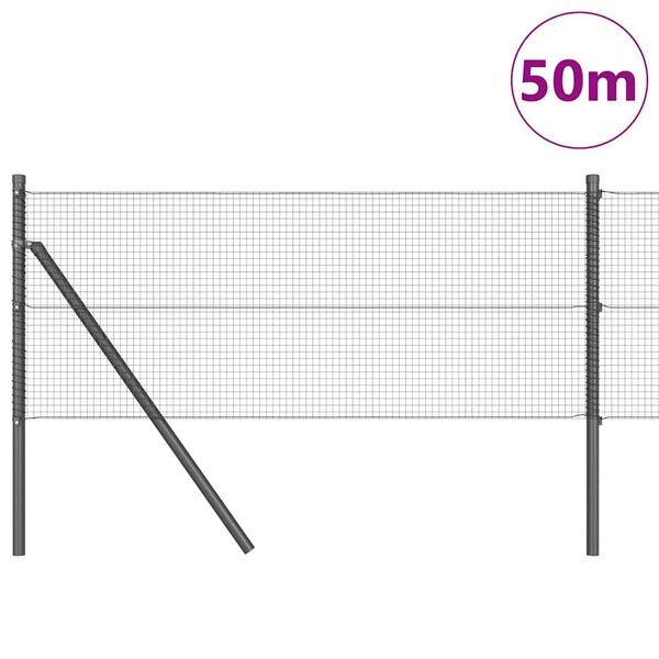 vidaXL Fence Post Grey 50 x 0.8 m (16 x 16 mm mesh) Steel and PVC