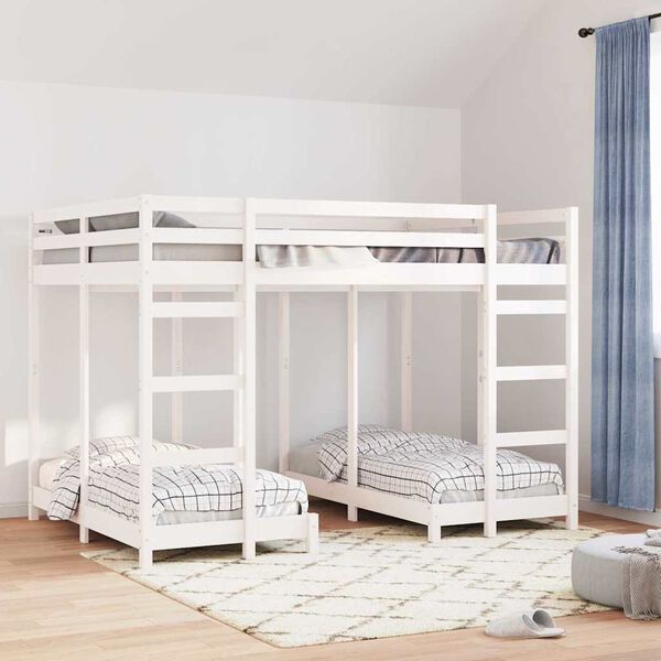 vidaXL Triple Bunk Bed Frame White 140 x 200 cm Solid Pine Wood