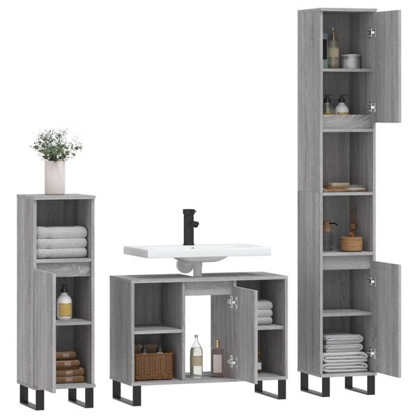 vidaXL 3 Piece Bathroom Furniture Set Grey Sonoma Engineered Wood
