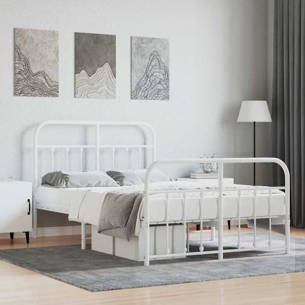 vidaXL Metal Bed Frame without Mattress with Footboard White 120x190cm