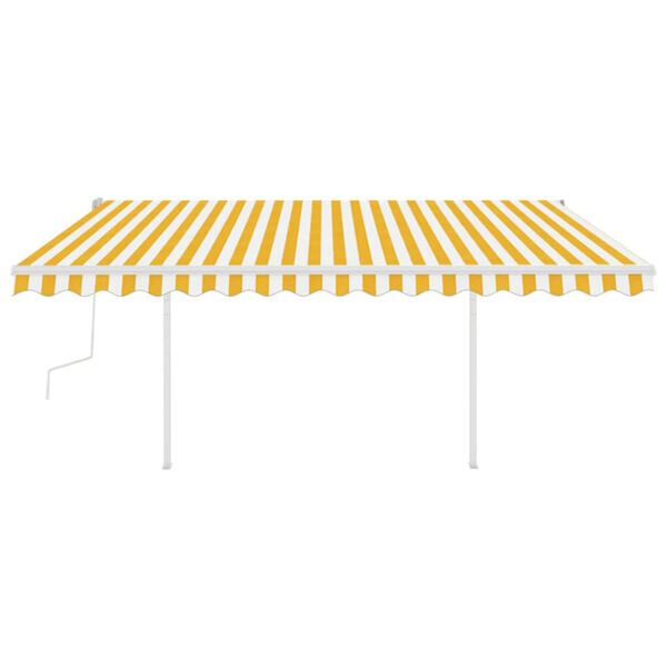 vidaXL Manual Retractable Awning with Posts 4.5x3.5 m Yellow and White