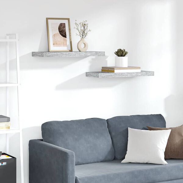 vidaXL Floating Wall Shelves 2 pcs Concrete Grey 60x23.5x3.8 cm MDF
