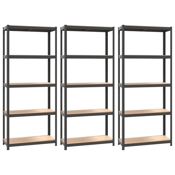 vidaXL 5-Layer Shelves 3 pcs Anthracite Steel&Engineered Wood