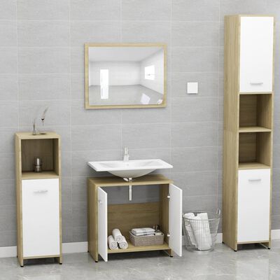 vidaXL Bathroom Furniture Set White and Sonoma Oak Chipboard