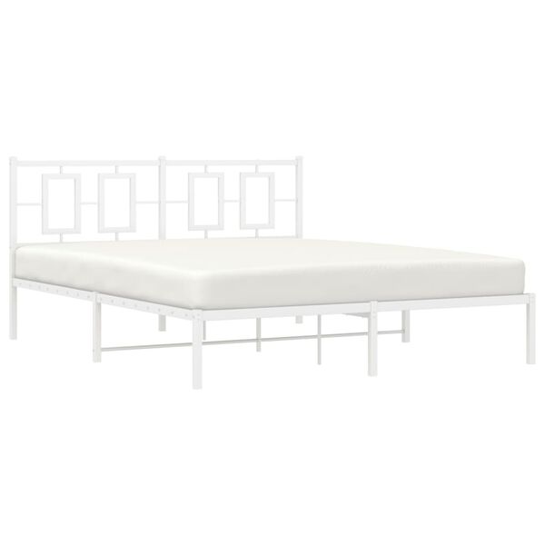vidaXL Metal Bed Frame without Mattress with Headboard White 150x200cm