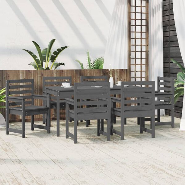 vidaXL 7 Piece Garden Dining Set Grey Solid Wood Pine