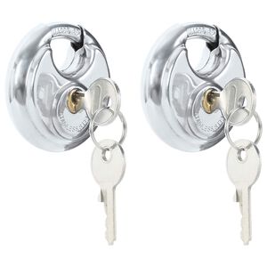 vidaXL Discus Locks with Keys 2 pcs Silver 7 x 2.4 x 7 cm