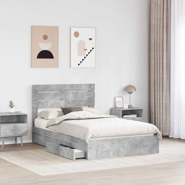 vidaXL Storage Bed Concrete Grey 135 x 190 cm Engineered Wood