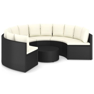 vidaXL 7 Piece Garden Sofa Set with Cushions Poly Rattan Black