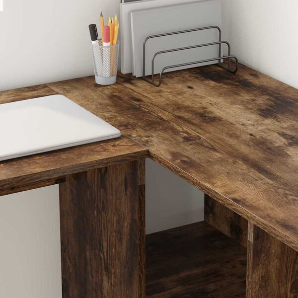 vidaXL Desk with Shelf Smoked Oak 142 x 102 x 73 cm Engineered Wood