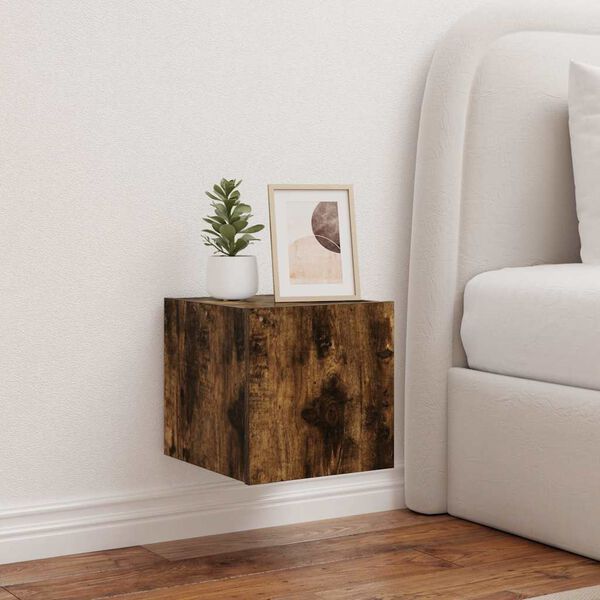 vidaXL TV Wall Cabinet with LED Lights Smoked Oak 30.5x35x30 cm