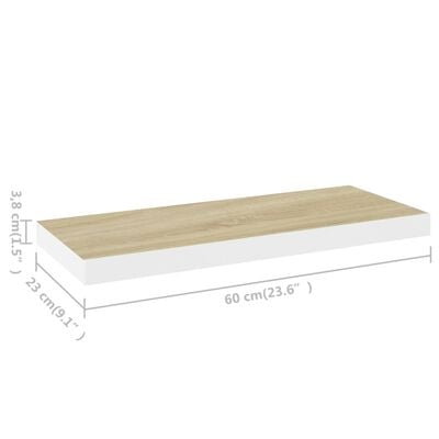 vidaXL Floating Wall Shelves 4 pcs Oak and White 60x23.5x3.8 cm MDF