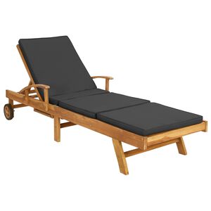vidaXL Sun Lounger Folding Brown and Dark Grey Solid Teak Wood