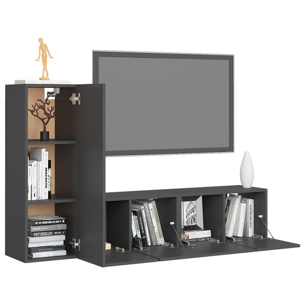 vidaXL 3 Piece TV Cabinet Set Grey Engineered Wood
