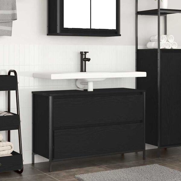 vidaXL Bathroom Basin Cabinet with Drawers Black Oak 90x34.5x60 cm