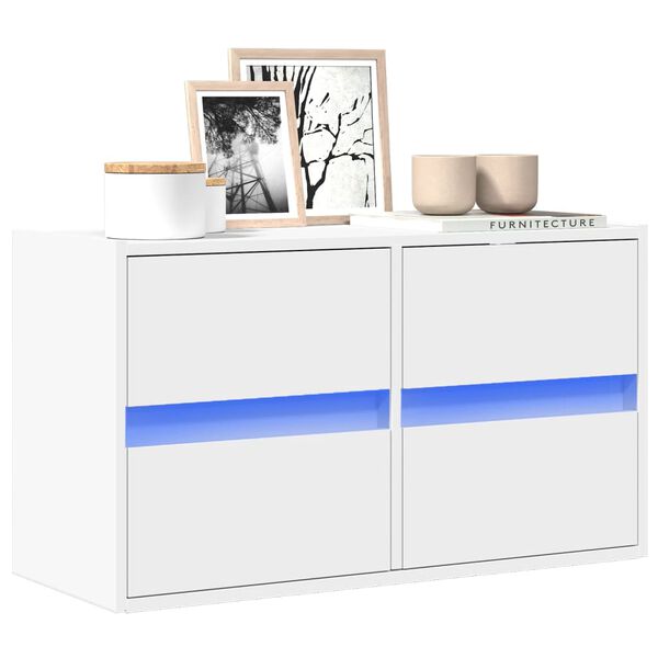 vidaXL TV Wall Cabinet with LED Lights White 80x31x45 cm