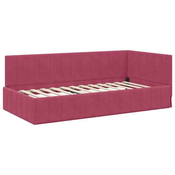 vidaXL Corner Bed Frame with Headboard Wine Red 100 cm x 200 cm Velvet