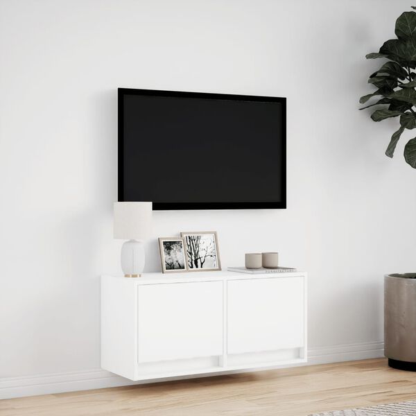 vidaXL TV Wall Cabinet with LED Lights White 80x31x35 cm