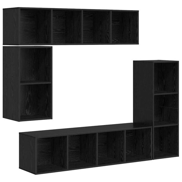 vidaXL TV Cabinet Set Wall-mounted 4 pcs Black Oak Engineered Wood